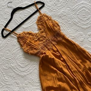 Yellow Dress with Lace Trim Detail